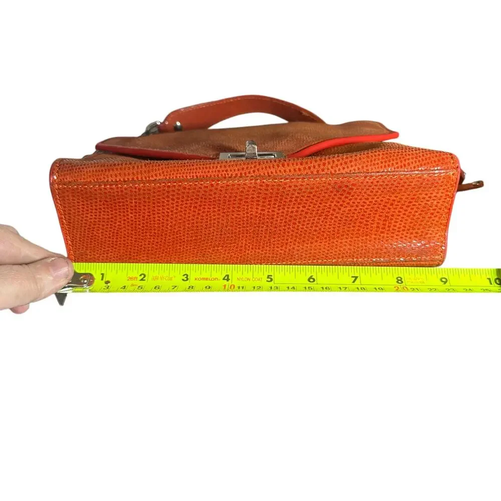 Chez Fine Leather Goods Orange Textured Leather Chain Crossbody Bag Rare